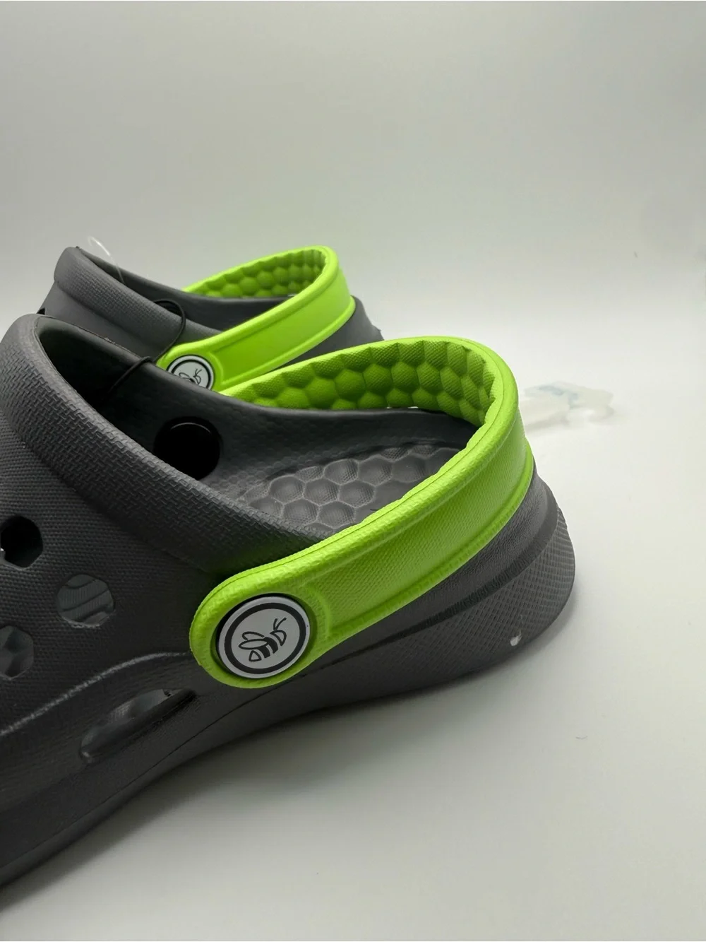 Joybees Crocs Kids Gray Clogs with Bright Green Heel Strap